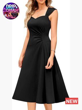 Midi Formal Wedding Guest Dress Sleeveless Ruched Flowy A Line Swing Cocktail
